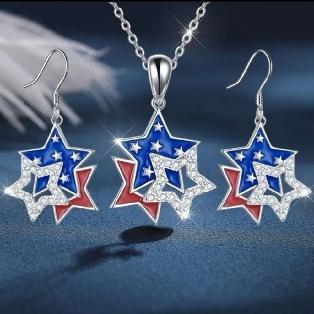 July 4th Necklace, and Pair of Earrings Set NWT